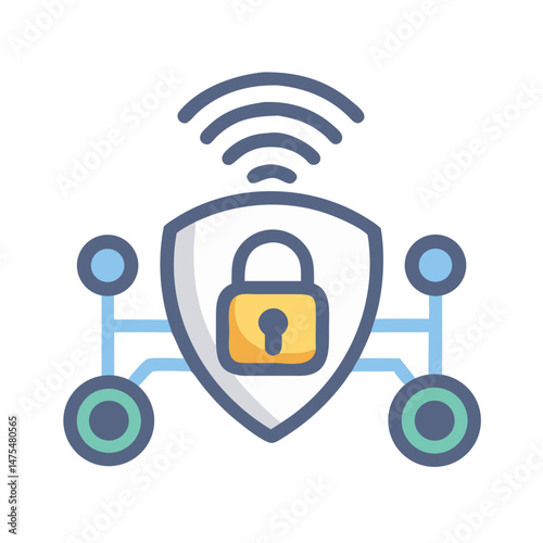 Secure network shield with padlock and wireless signal