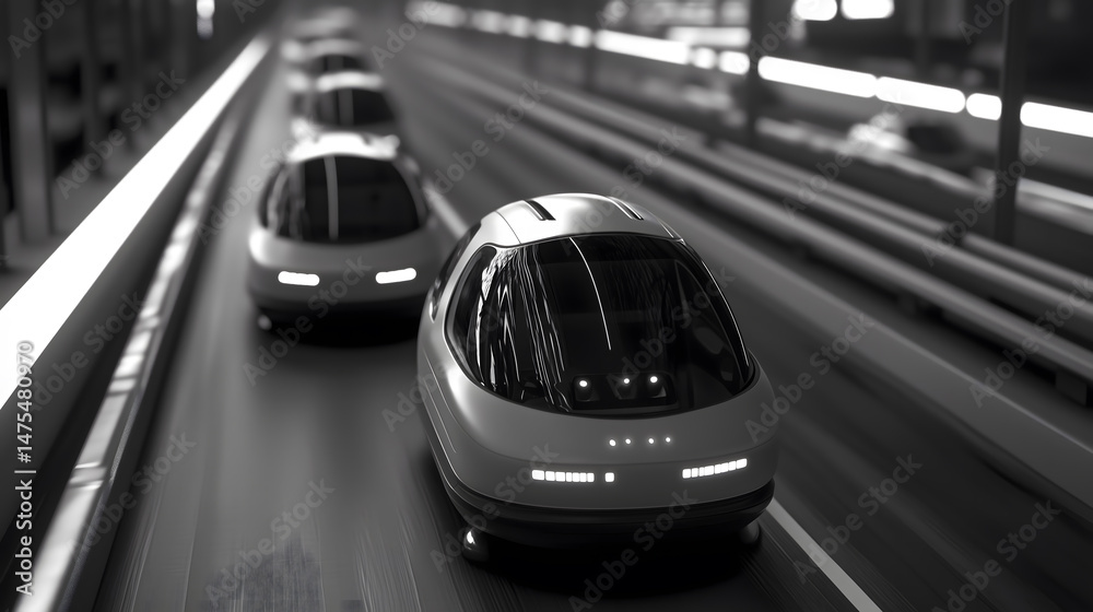 Obraz premium Autonomous Electric Vehicles Traveling Futuristic Highway Smart Transportation System