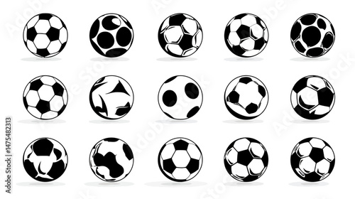 Soccer balls set simple black silhouette vector isolated on white background  -  