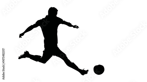 Soccer player kicking ball silhouette vector isolated on white background  -  