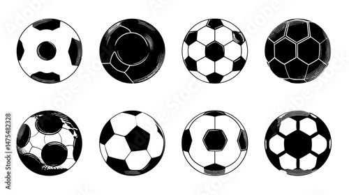 Soccer balls set simple black silhouette vector isolated on white background  -  