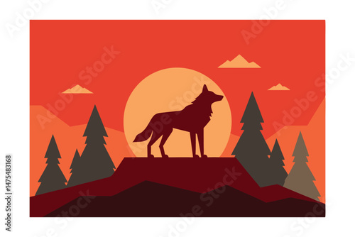 Silhouette of Wolf in Landscape -