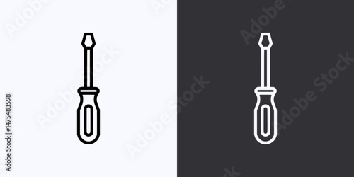 Screwdriver Icon – Vector Outline – Black and White Preview
