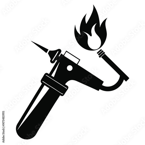 The black soldering torch with flames displays industrial welding tool design