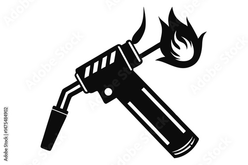 A black torch with fire flames is displayed, set against an isolated white backdrop