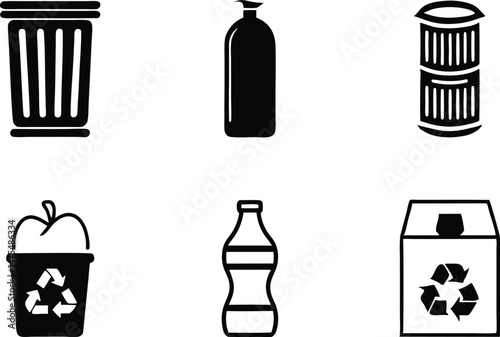 Recycling and Waste Management Silhouette Icons ? Eco-Friendly Solid Black Vector Set