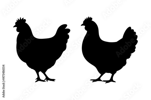 Two black chicken silhouettes poultry farm animal