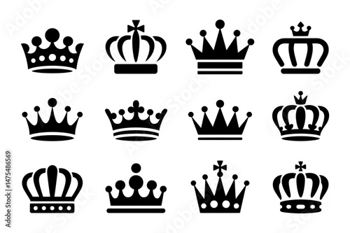 Crown vector set royal king queen prince princess