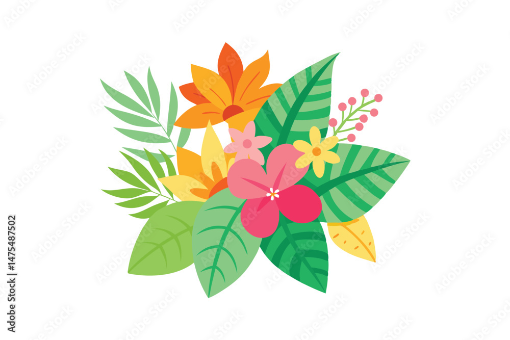 Naklejka premium Summer Tropical Background with Hibiscus and Palm Leaves