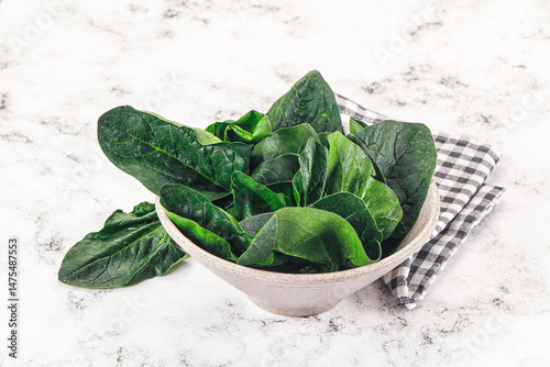 Ripe green spinach leaves heap