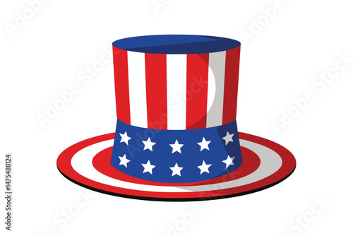 USA Flag Colored Top Hat Vector Illustration