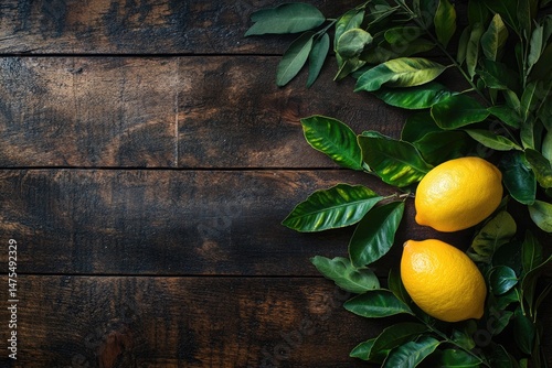 Wallpaper Mural Two ripe lemons with leaves on rustic wood (1) Torontodigital.ca