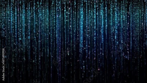 Raining code made of mixed language glyphs in a sci-fi style  