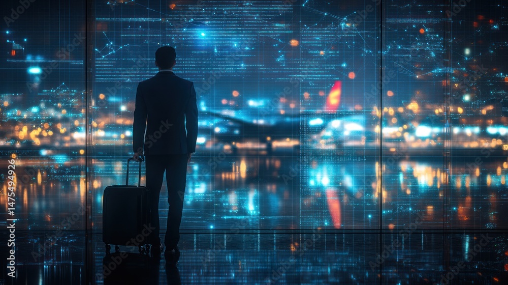 Fototapeta premium Businessman at airport terminal window