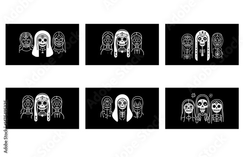 Minimalist Day of the Dead skull designs featuring Mexican cultural heritage for unique apparel branding and event marketing aesthetics