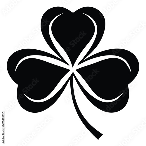 Isolated black clover leaf symbol conveys traditional Irish luck and heritage beautifully