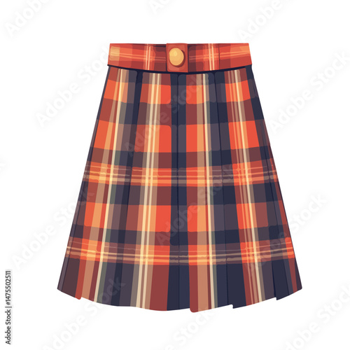 2D flat vector illustration of Scottish Kilt, isolated on a white background.