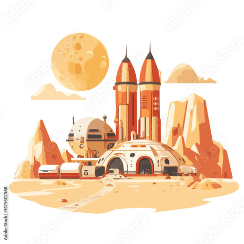 Mars Colony 2D flat vector illustration, isolated on a white background.