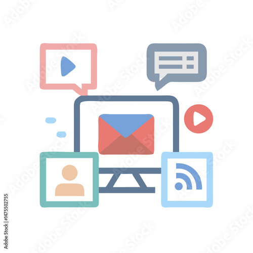 Colorful icon of computer network with social interactions