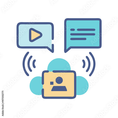 Online Video Conference Communication Symbol on Black Background