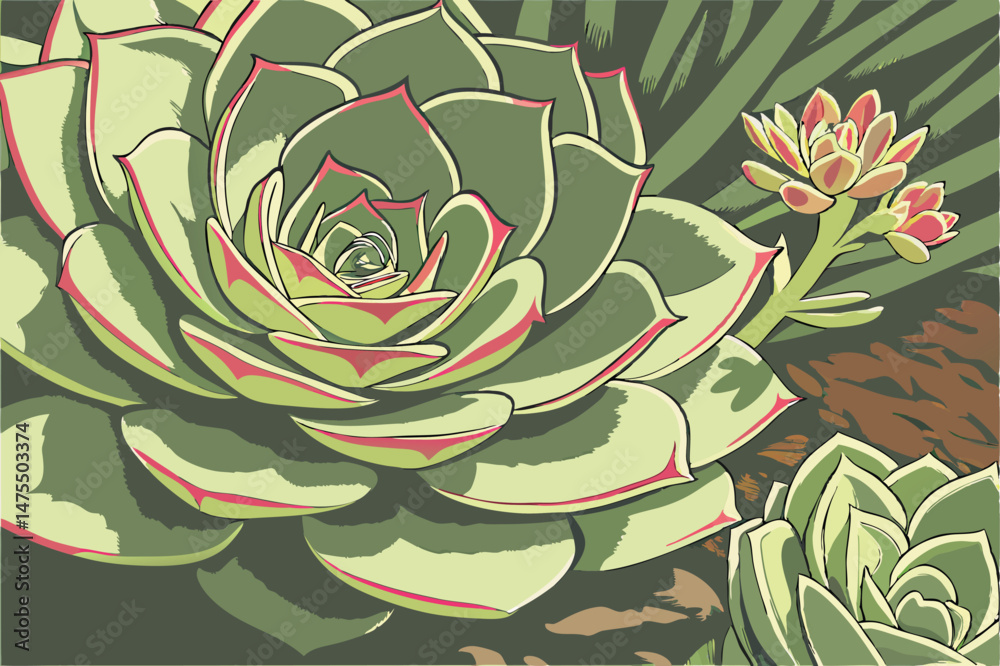 Obraz premium 3 intricate, detailed, high resolution, macro shot, beautiful succulent plant, vibrant colors, intricate petals, close-up, lush foliage, stunning contrast, natural lighting, green tones, succulent pho