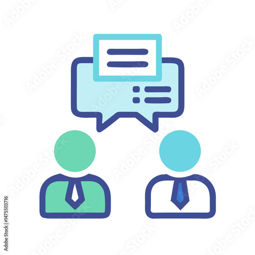 Team Communication Icon with Message Bubbles and Business People