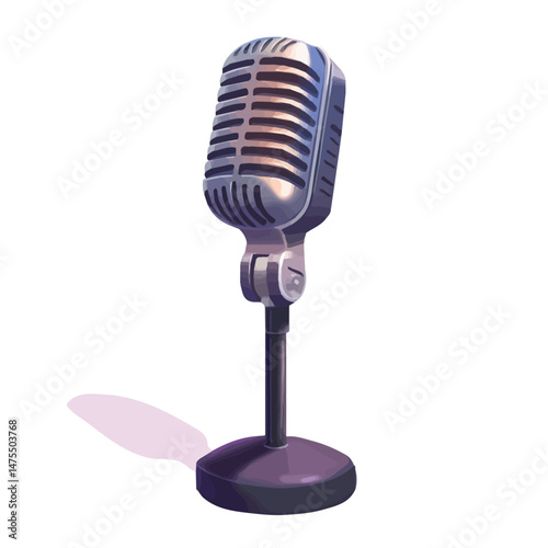 Microphone 2D flat vector illustration, isolated on a white background.