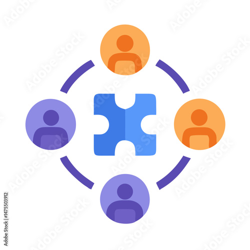 Teamwork puzzle connection on black backdrop, collaboration symbol