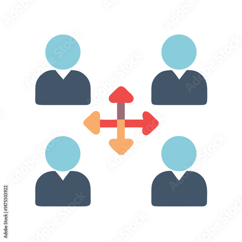 Distributed Team with Directional Arrows on Black Background