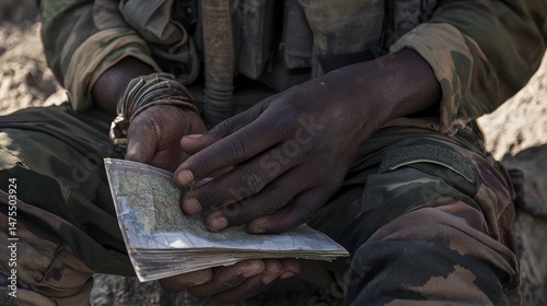 Peacekeeper Strategizing with Map in Hands for Upcoming Mission