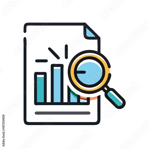 Data analysis with magnifying glass on financial report
