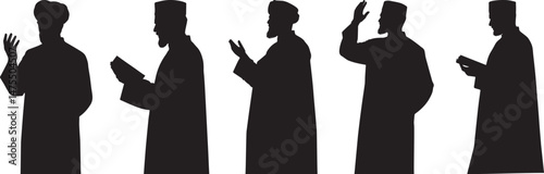 Muslim Men Silhouettes Praying Reading Diverse Poses Islamic Culture Religious Faith Made with Adobe Illustrator