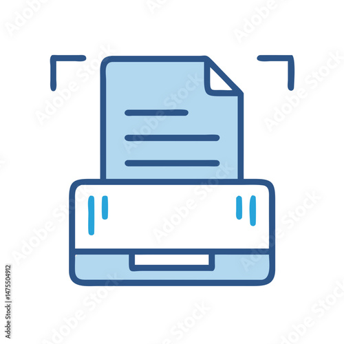 Blue office printer icon or symbol on black