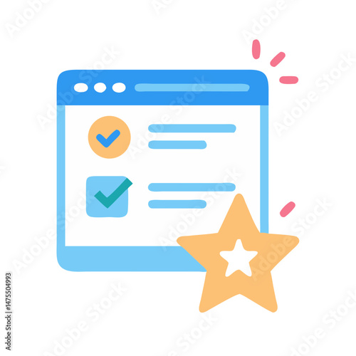 Completed Task List with Star Icon Illustration