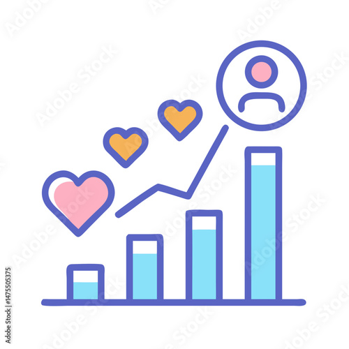 Social media growth with hearts and personal profile
