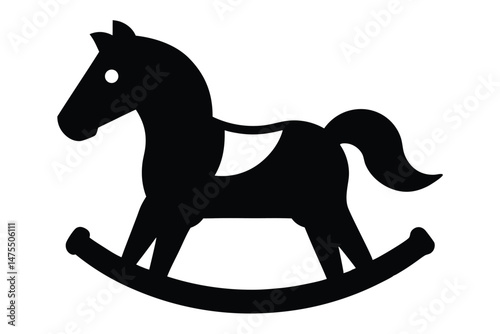 Black rocking horse simple silhouette is presented on a white background