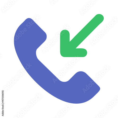 Incoming call icon, telephone with arrow, green and blue