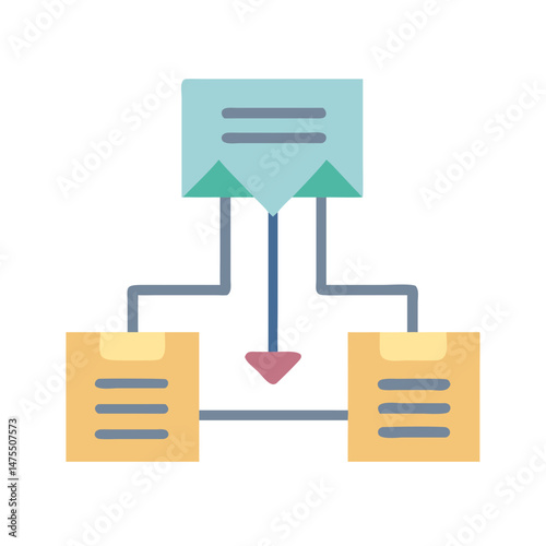 Document distribution diagram, data flow with simple flat design