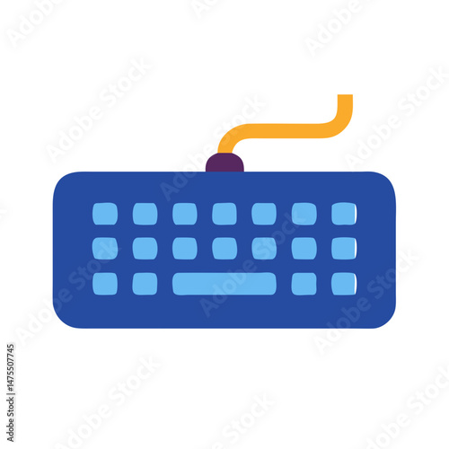 Cartoon Blue Computer Keyboard with Yellow Cable Vector
