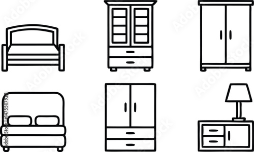 Furniture and Interior Line Icons ? Minimalist Vector Set for Home Decor and UI Design