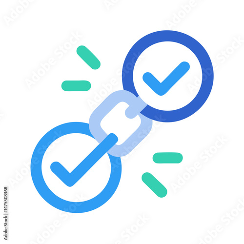 Backlink symbol with verification checkmarks for website connection
