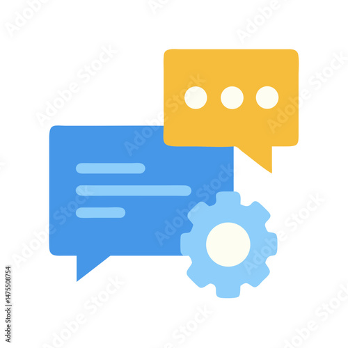 Chatbot Automation Settings: Speech Bubbles and Gear Illustration