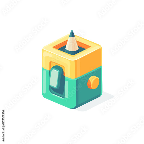 2D flat vector illustration of Pencil Sharpener, isolated on a white background.