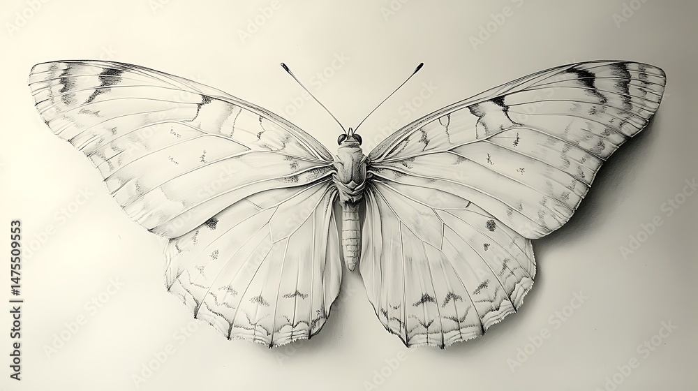 Obraz premium Monochrome butterfly sketch showcasing delicate wing details and textures high resolution picture