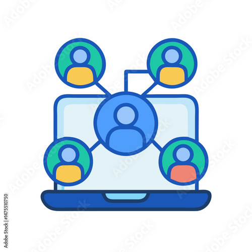 Online network on computer, social media, virtual connection