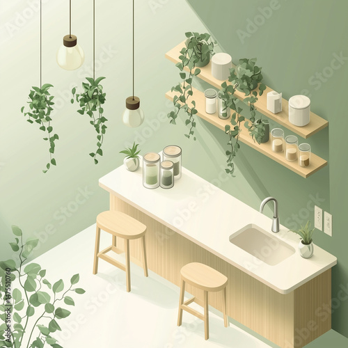 Minimalist Eco Kitchen with Greenery and Natural Light  