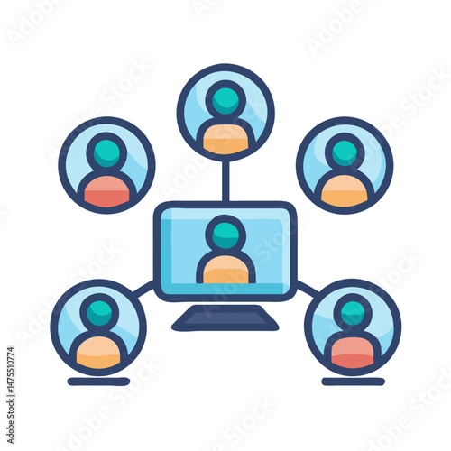 Online meeting vector icon for virtual communication or conference