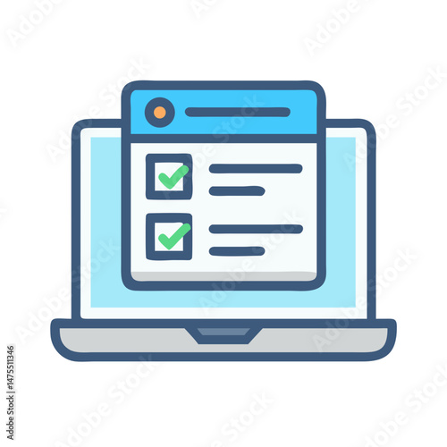 Laptop checklist: Online tasks and survey completed icon