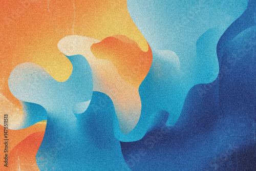 Canvas Print Abstract Fluid Art Vibrant Orange and Blue Swirls