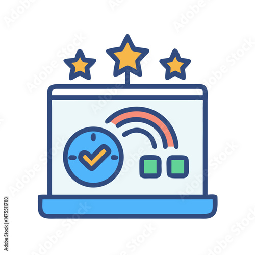Website Quality Assurance with Stars and Checkmark Icon
